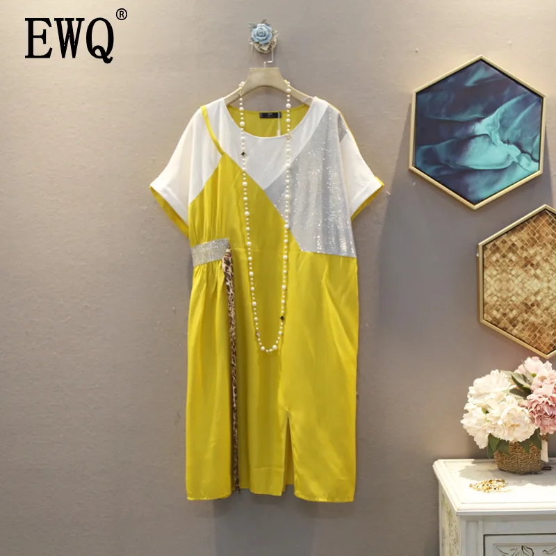 Женское асимметричное платье [EWQ] черное большого размера с круглым вырезом и