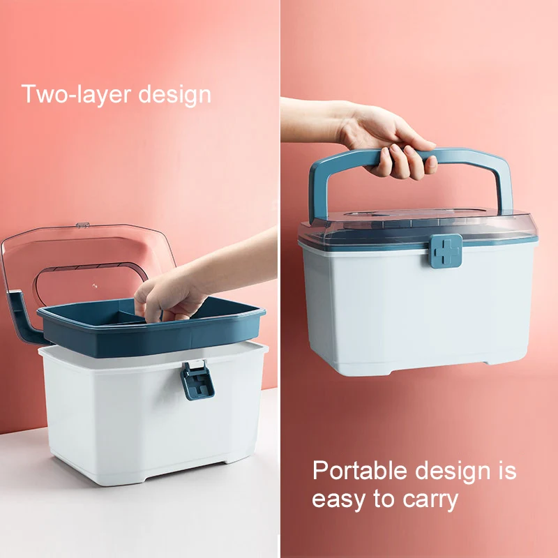 Бытовая пластиковая коробка для лекарств сумка аптечки оказания первой помощи