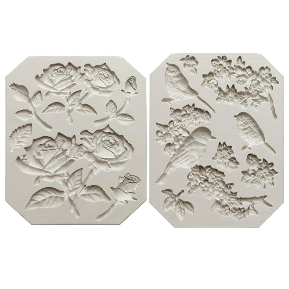 Rose Flower Stems Birds Silicone Fondant Mold Baking Chocolate Cake Decorating Tool Temperature Resistance | Дом и сад