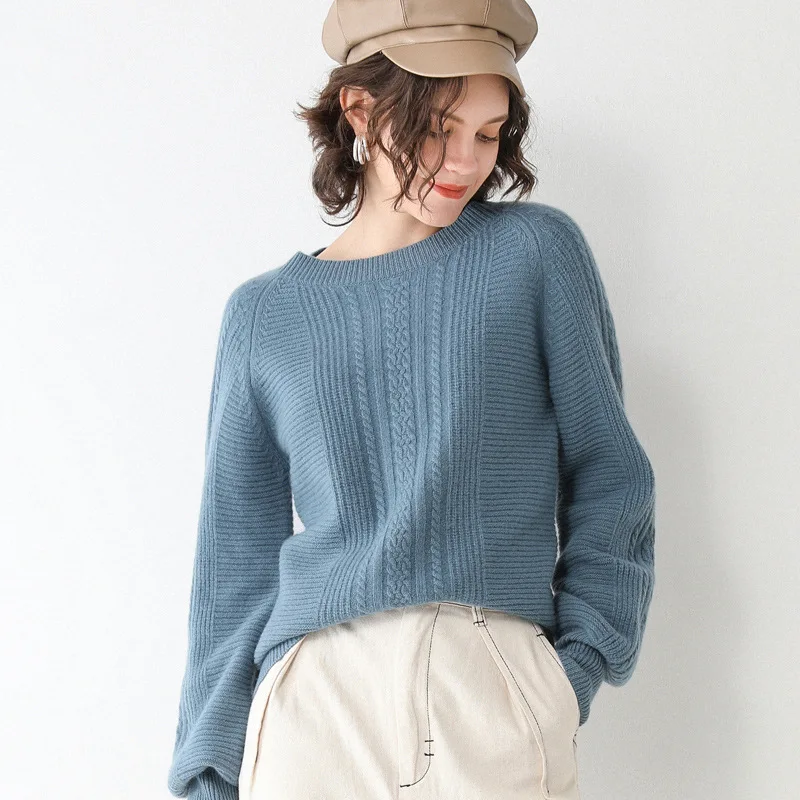 

Осенне-зимний женский вязаный Повседневный свитер с круглым вырезом и длинным рукавом 2020 серый