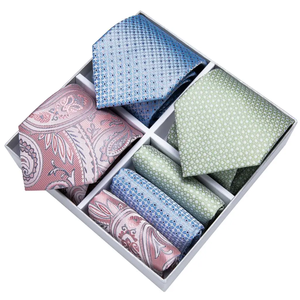 Classic 3 Pack 8cm High Quality Men's Ties Gravatas Formal Business Wedding Necktie Accessories Silk Tie Hanky Gift Box DiBanGu