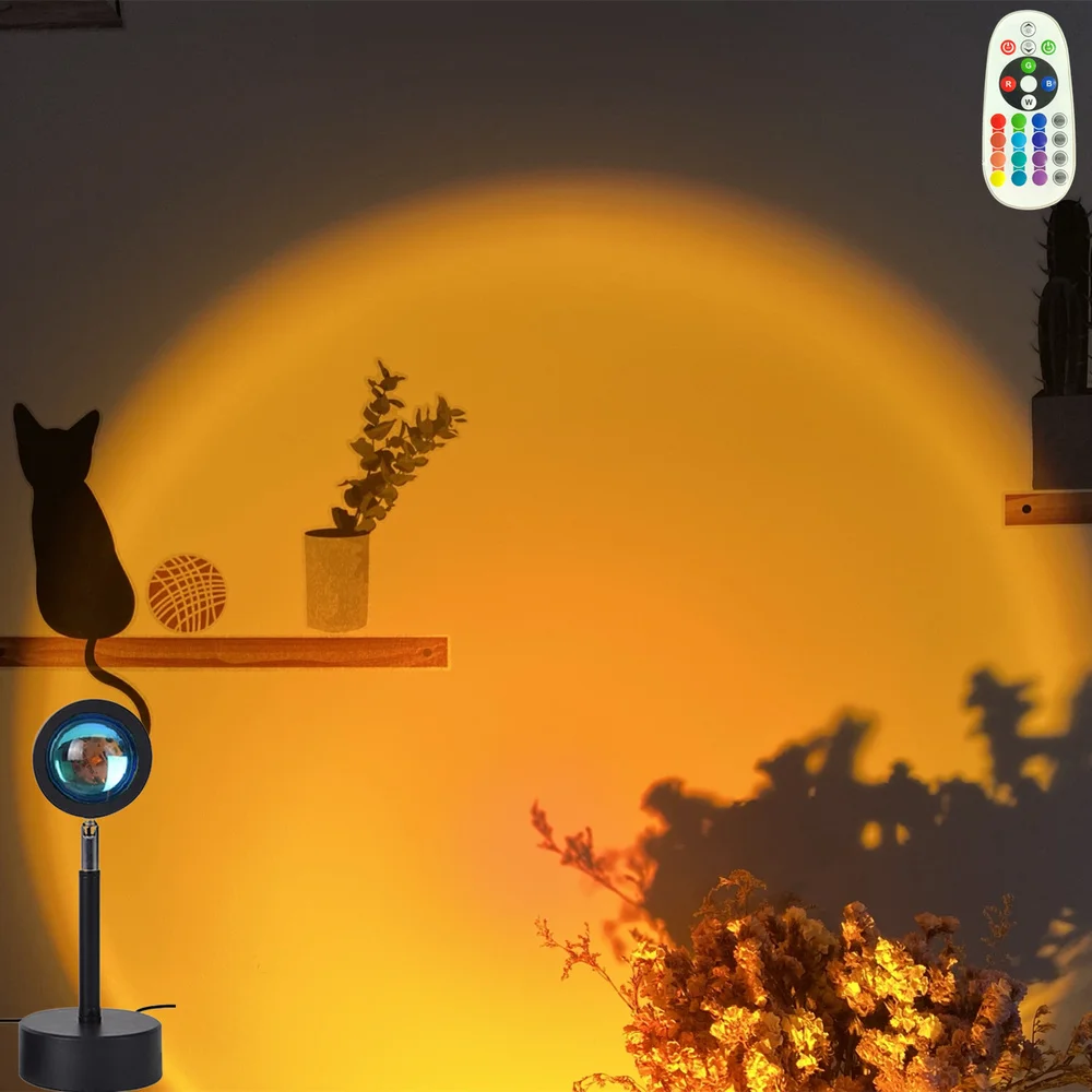 

Cafe Background Bedroom Wall Decoration Light,Remote Control Color Adjustable RGB Sunset Light Rainbow Atmosphere Light 4 Modes