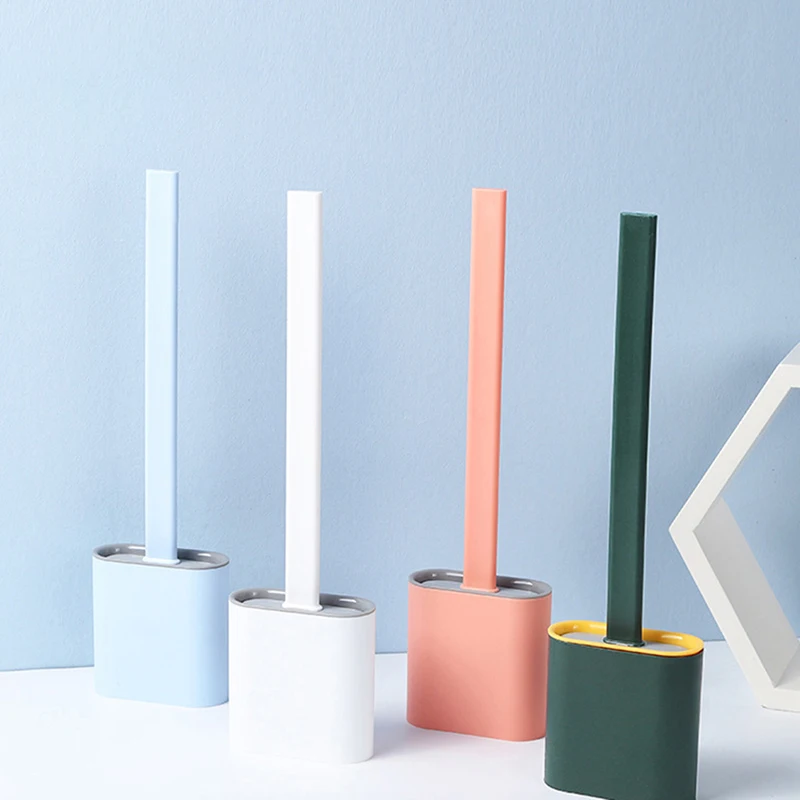

Silicone Toilet Brush with Base Rubber Head Holder Floor-standing Wall-mounted Cleaning Brush Bathroom Accessories