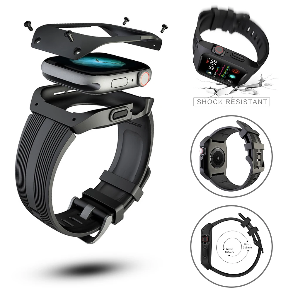

Силиконовый ремешок с жестким чехлом из поликарбоната для Apple Watch SE Band Series 6, 5, 4, 3, 2, ремешок для iWatch 40 мм, 44 мм, 38 мм, 42 мм