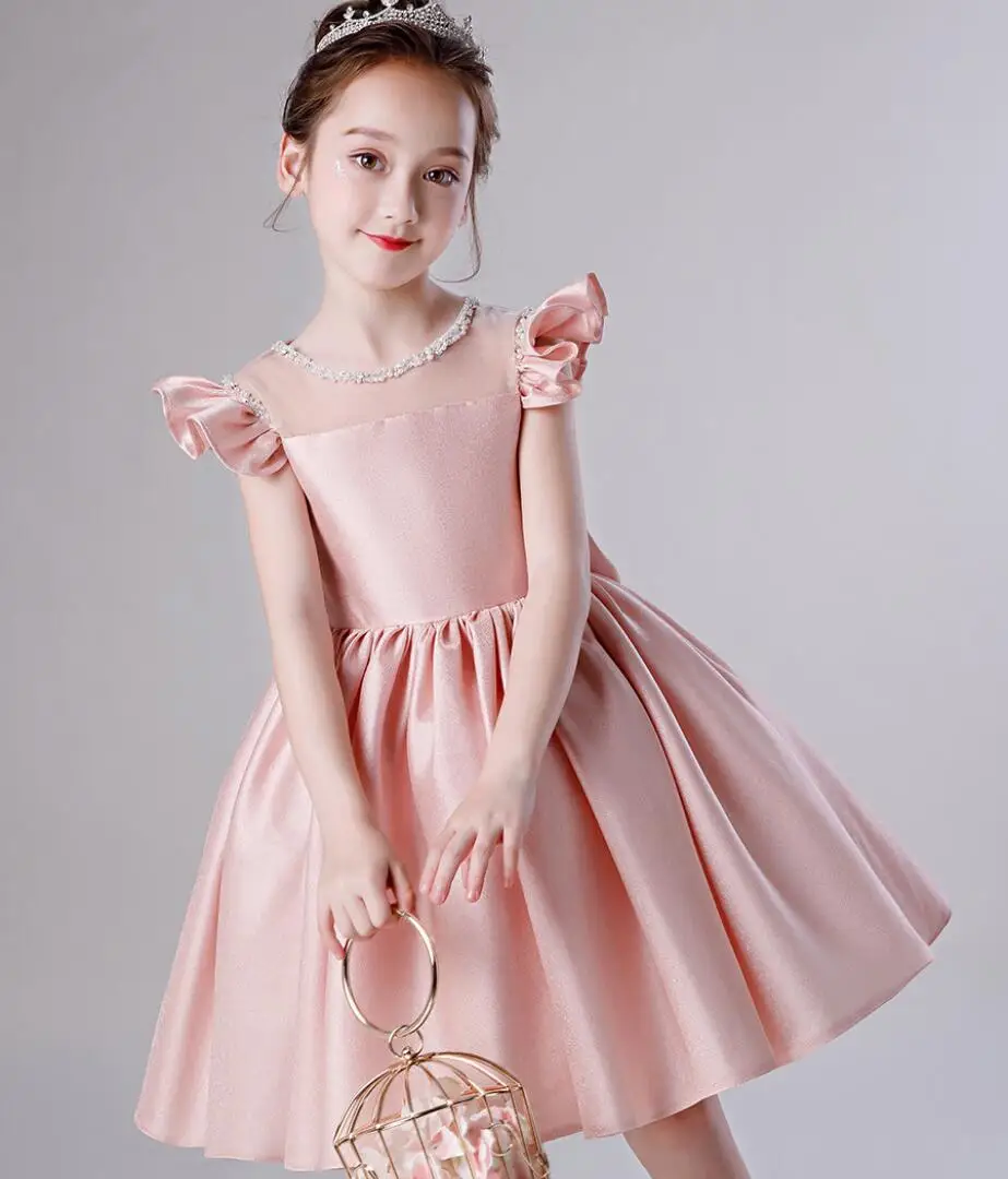 Платье принцессы розовое Тюлевое бальное платье для девочек на свадьбу день