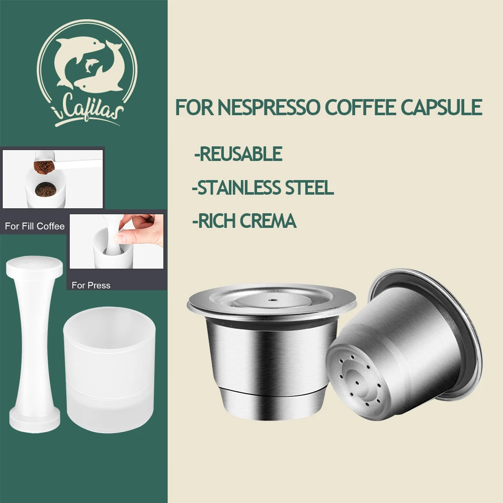 

ICafilas Reusable Capsule Refillable Pod Crema Espresso 2 In 1 Usage Reutilisable Coffee Filter For Nespresso Essenza C30 D30