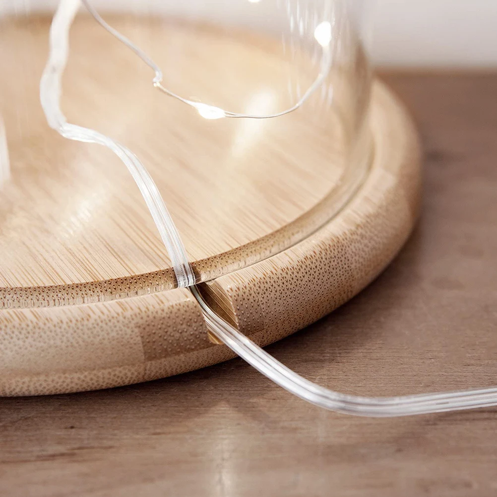 

Clear Glass Jar Dome Cover Decorative Cloche Bell Cover Fresh Flower Glass Cover For Wedding Party + Bamboo Wood Flat Bottom