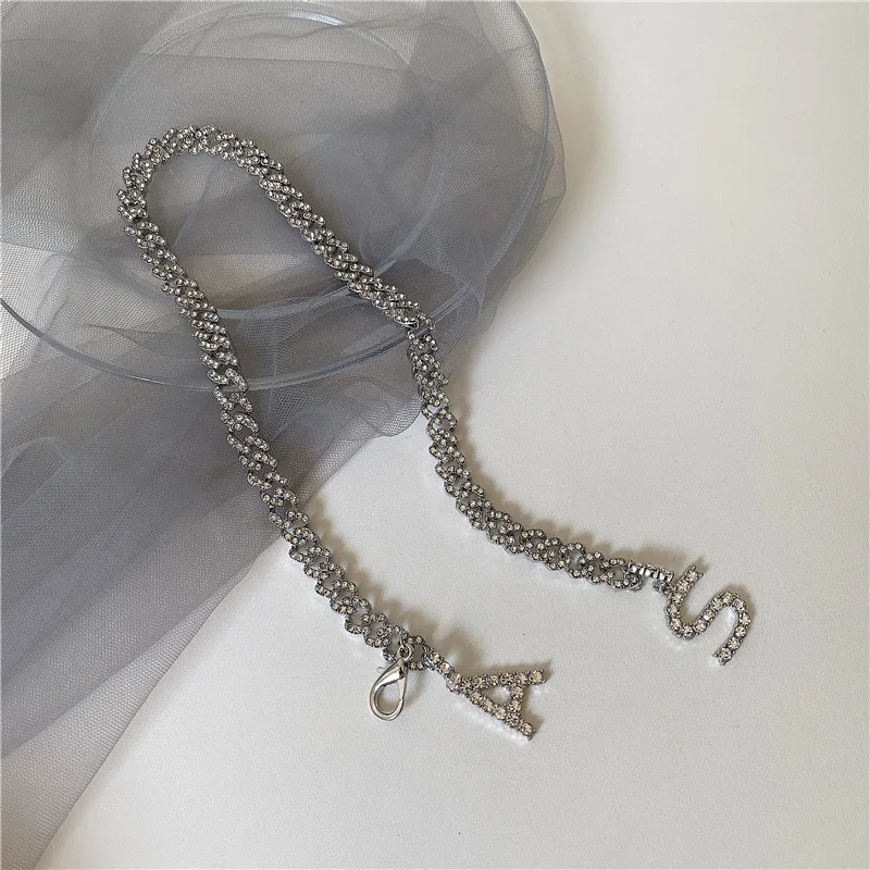 

Exaggerated Full Rhinestone Letter A S Necklaces for Women Mujer 2020 Silver Color Chain Pendant Chokers Necklace Accessories