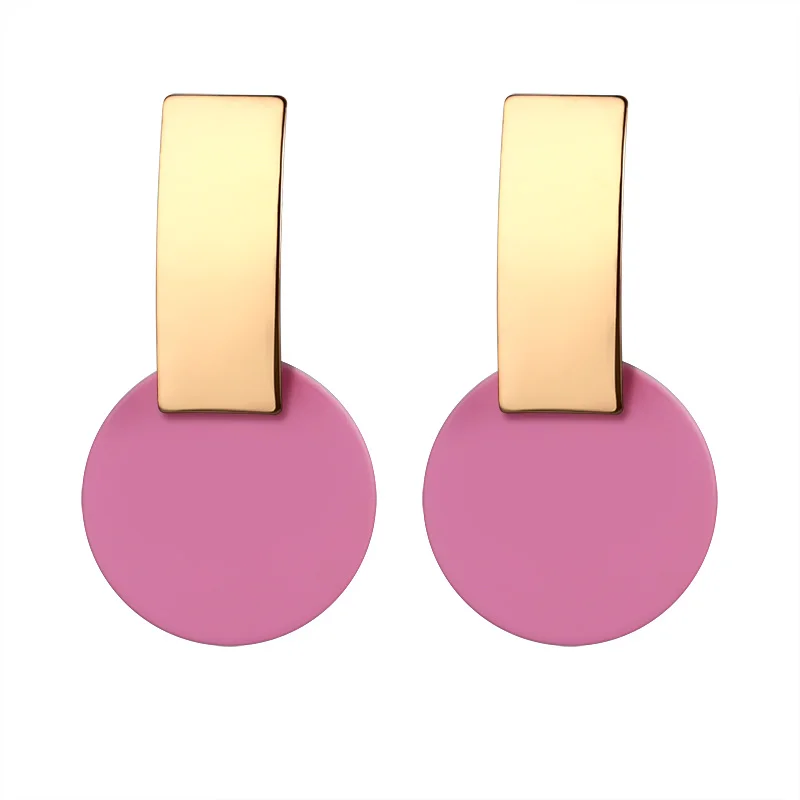 Pink ZWC, модные корейские Винтажные серьги-капли для женщин, свадебные Большие геометрические металлические Висячие серьги, ювелирные изделия - Окраска металла: Pink