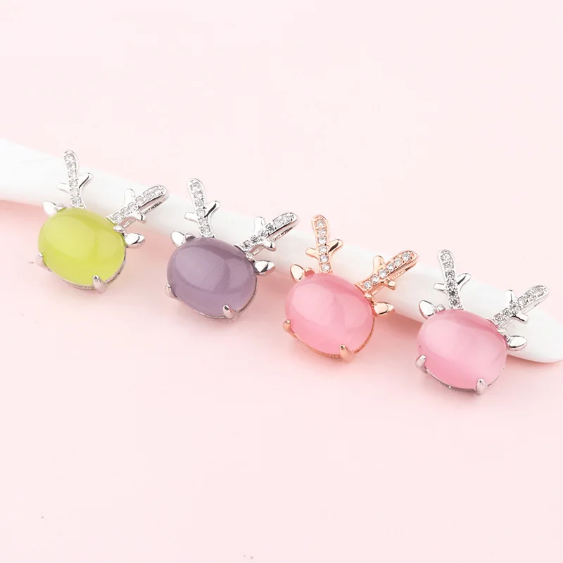 Натуральный розовый нефритовый Агат олень лося кулон 925 Серебряное ожерелье