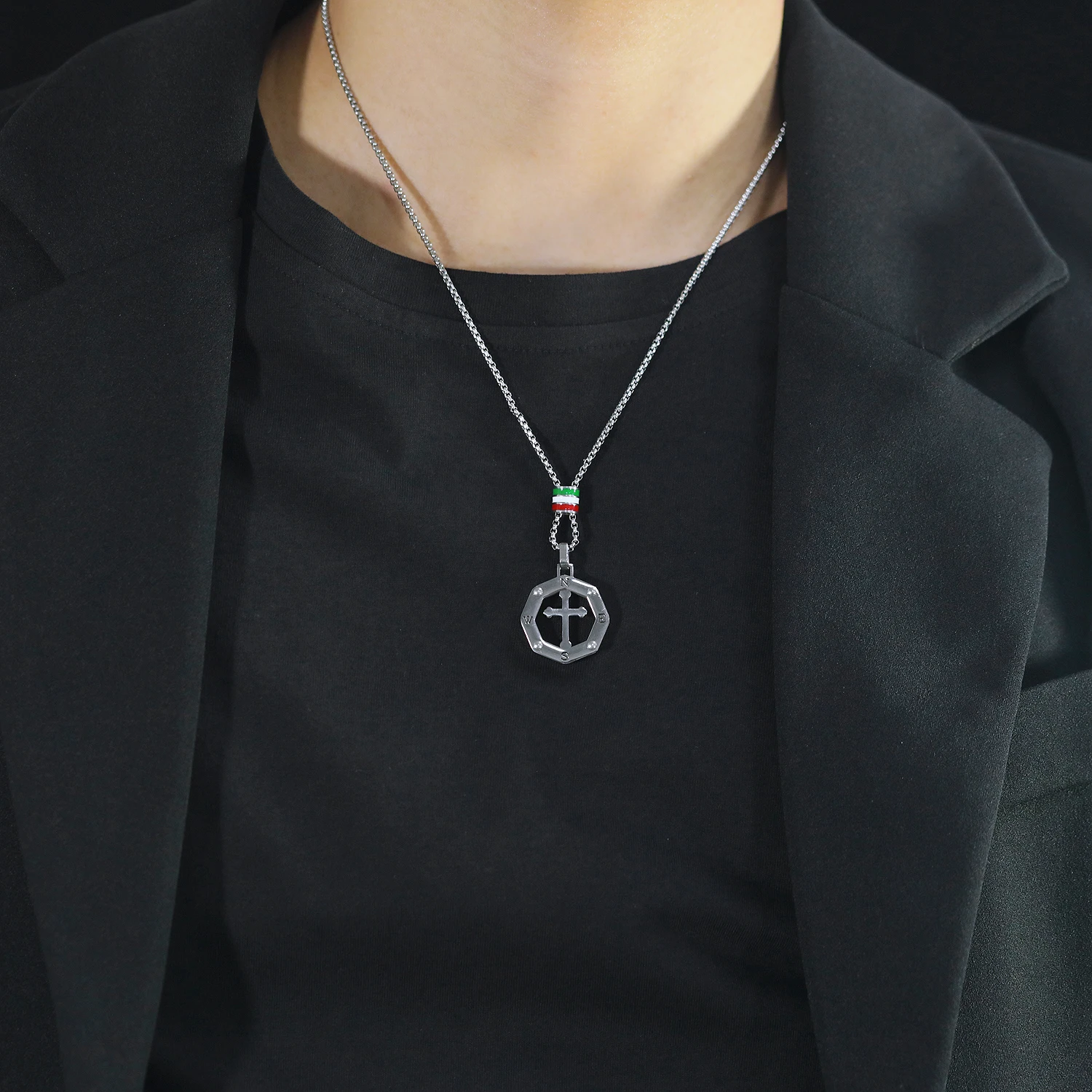 

European and American Original Style Hollow Cross Pendant Personality Titanium Steel Retro Men's Autumn and Winter Sweater Chain