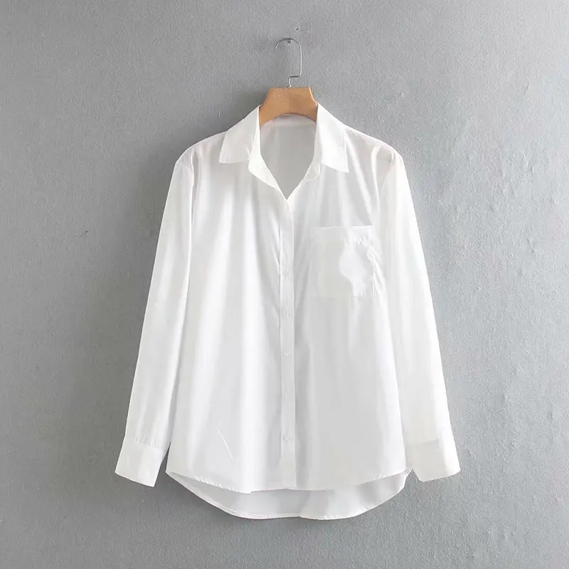 Новые Женские однотонные повседневные рубашки для работы с карманами женские