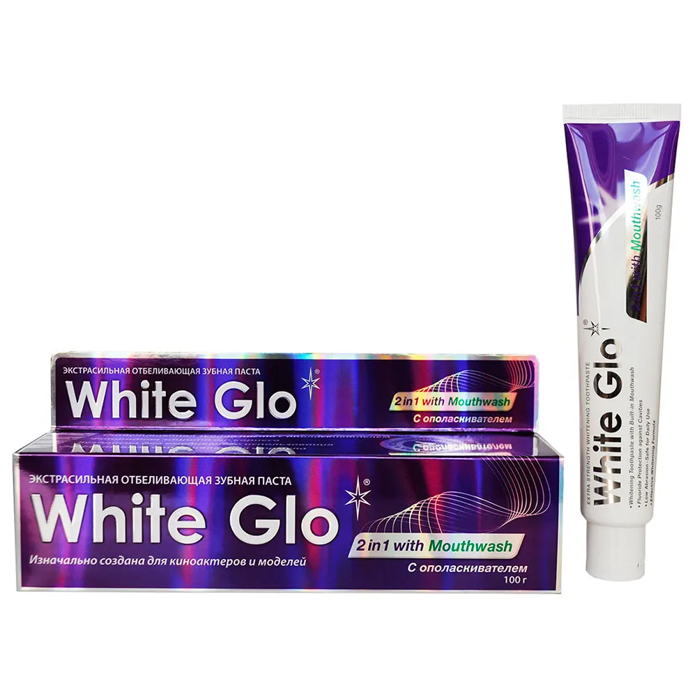 Зубная паста White Glo 100 гр, отбеливающая 2 в 1 с полосканием, гигиена зубов, натуральный уход за полостью рта, свежее дыхание, глубокая очистка, дезодорант, пена для полости рта.