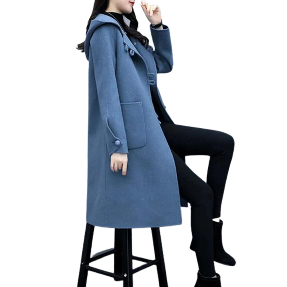 

Plus Size Woman Coats Warm Long Sleeve Solid Color Hoodie Jacket Outwear Ladies Buttons Cardigan Overcoat Winter Coat
