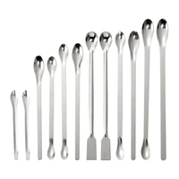 12pcs stainless steel spoon spatulalaboratory sampling spoon mixing spatula micro spatula scoop thickened medicine spoon