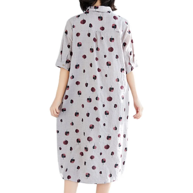 

COIGARSAM Polka Dot Women dress Summer Cotton Linen Print Short Sleeve Dresses 288