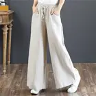 Женские широкие брюки из хлопка и льна, прямые брюки с завязками и широкими штанинами для лета штаны для ежедневной носки, 2021