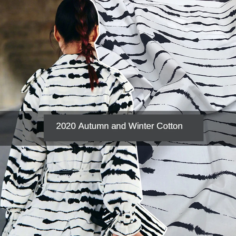 

100% cotton European and American brand autumn and winter ink and white striped pattern printed apparel fabric 145*50cm