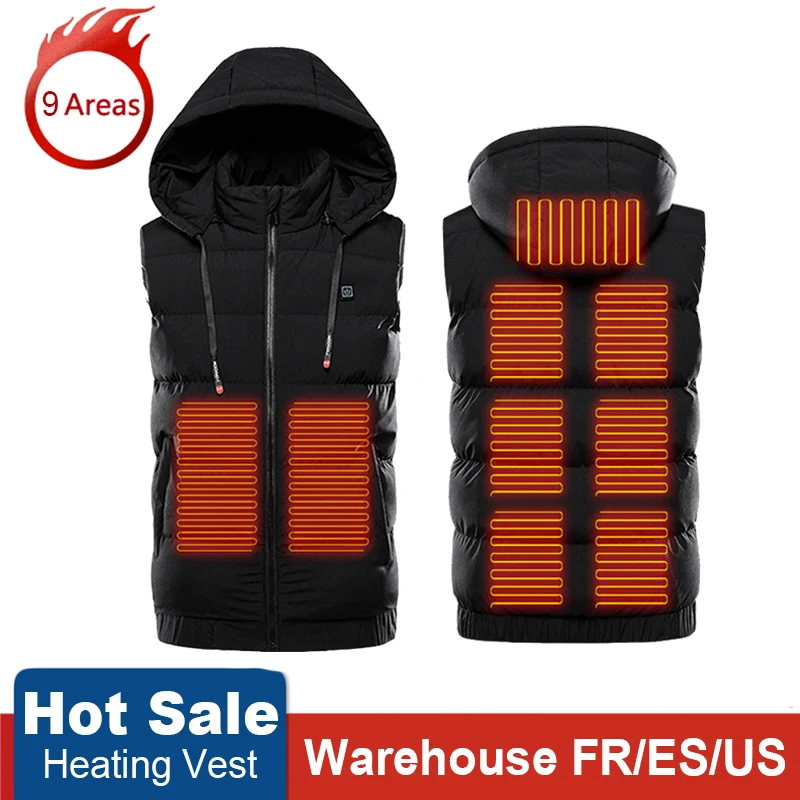 

Electric USB Charging Vests Heating Warmer Pad Hiking Warm Outdoor Cloth Heated Camping Hooded Vest Thermal Waterproof Jacket
