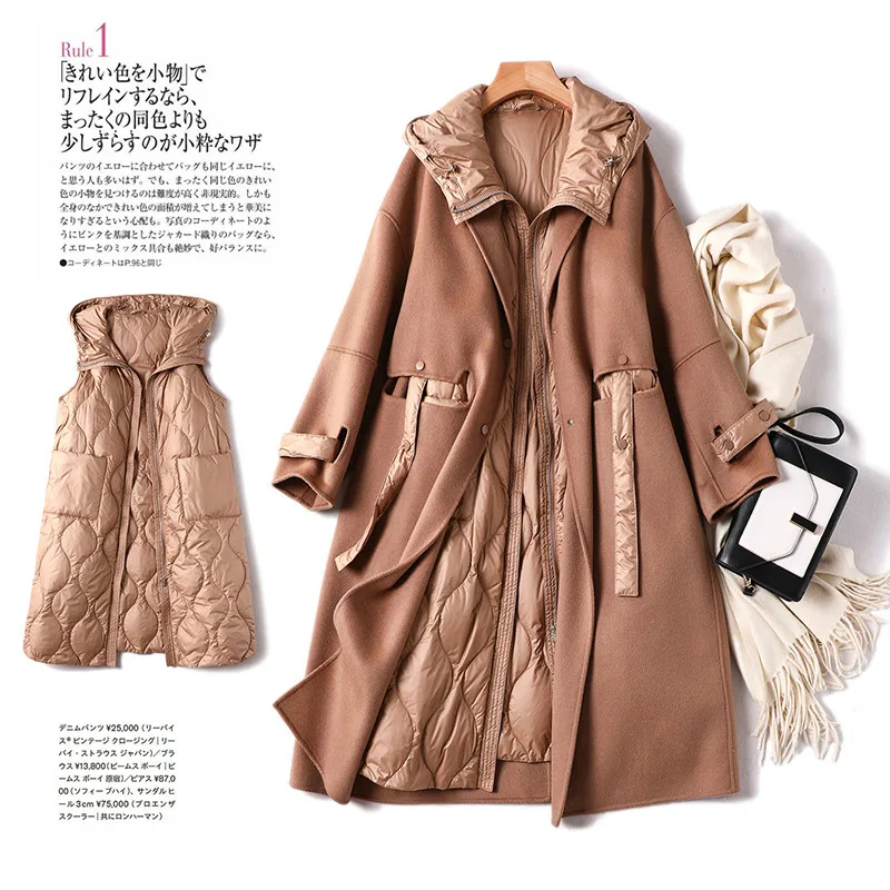 

for Jackets 2 Women Piece Woolen Coat with Long Sleeve+thin Vest Sleeveless 90% White Duck Down Warm Outwear