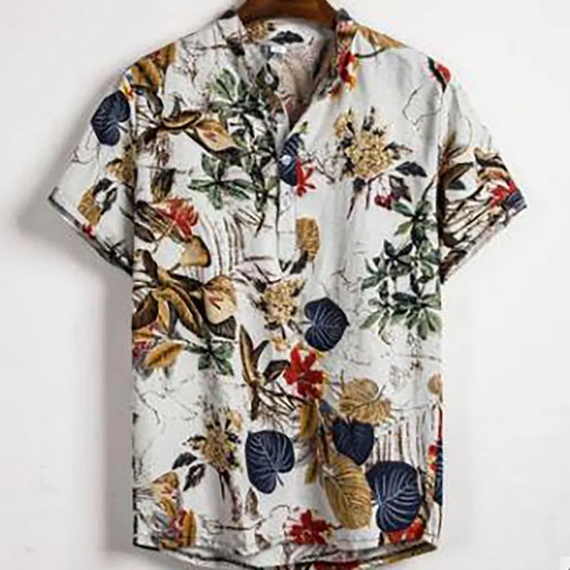 

Mens Beach Hawaiian Shirt Tropical Summer Short Sleeve Shirt Men Cotton Linen Clothing Casual Loose Button Down Shirt Plus Size
