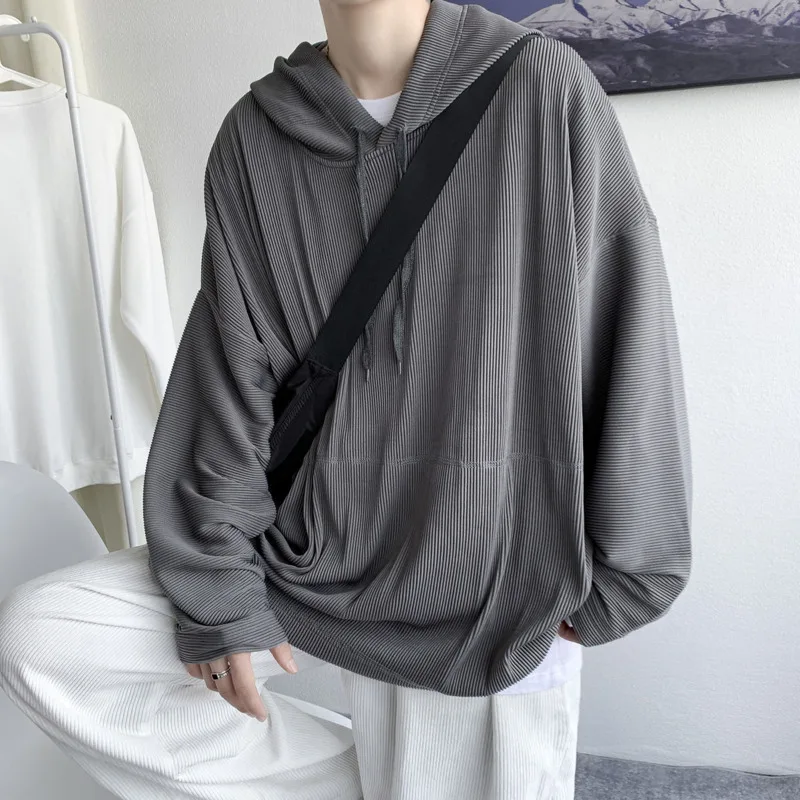 Толстовка мужская плиссированная Модный свитшот с капюшоном Повседневная