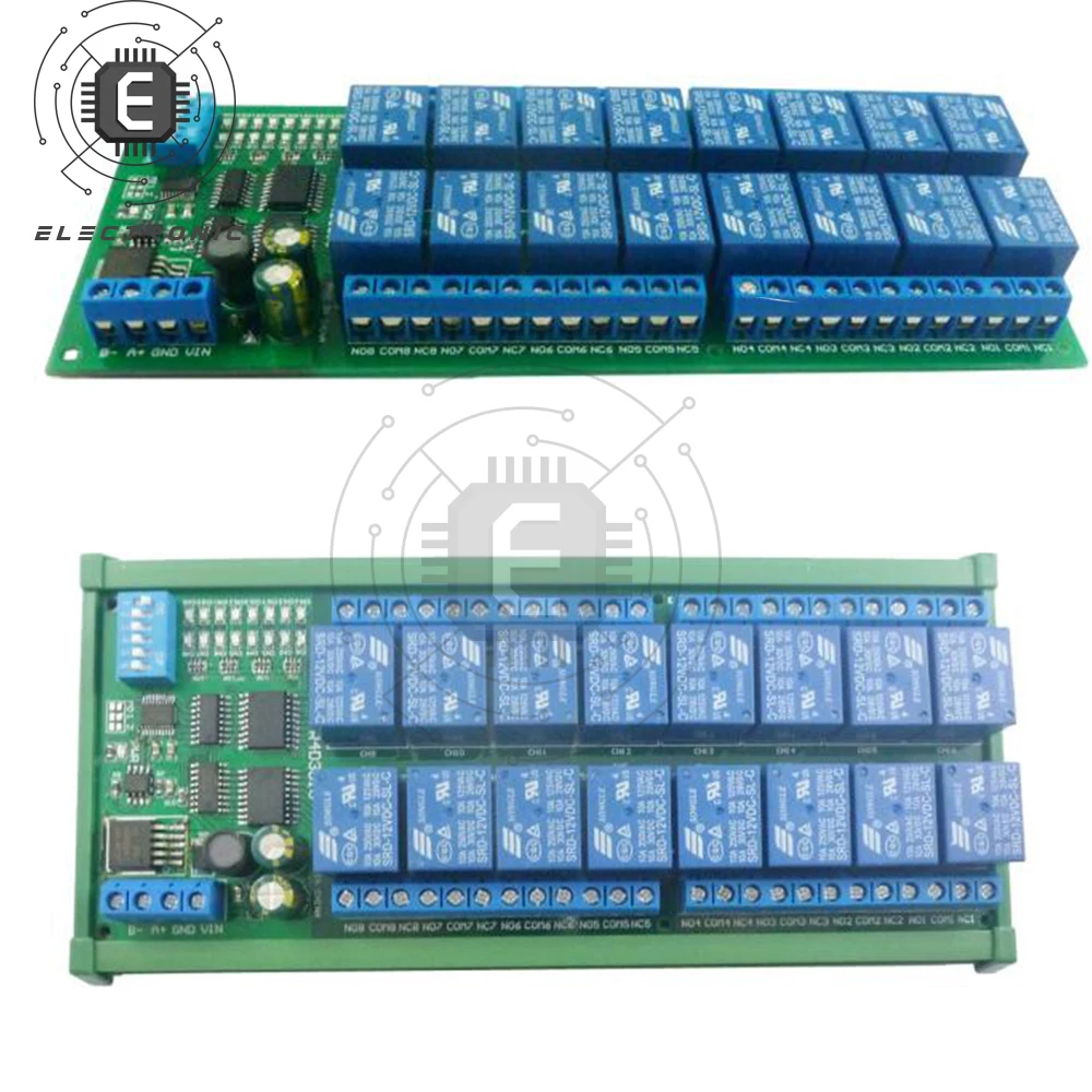 Modbus RTU DC12V 16 Channel DIN Rail Box PLC Expansion Board RS485 Relay Module Modbus RTU Control Switch Board