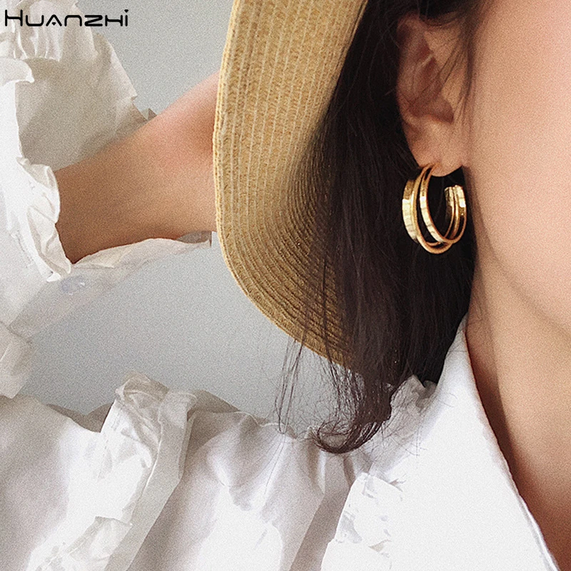 HUANZHI 2019 новый дизайн золотые металлические геометрические Многослойные