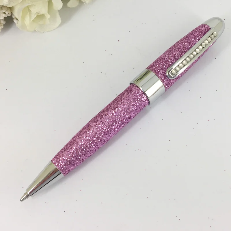 Purple ACMECN мини MB Стиль Шариковая ручка с прозрачный ПУ, кожа ручки с блестками леди подарок на день рождения ювелирные изделия Кристалл Bling письменная ручка - Цвет: Purple
