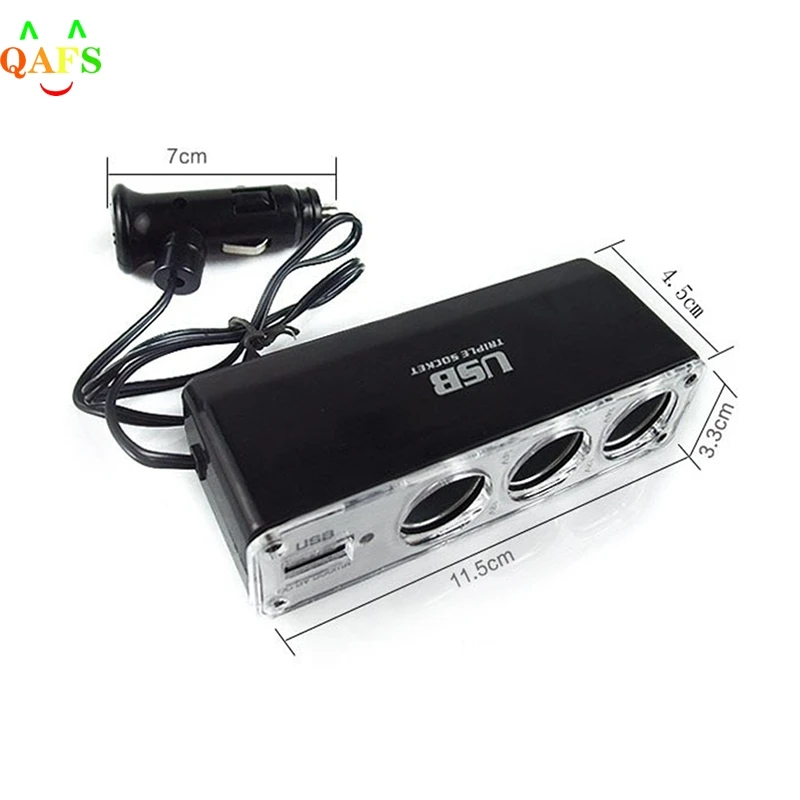 

Universal 3 Way Multi Socket Car Cigarette Lighter Splitter USB Plug Charger DC 12V/24V Adapter with USB Port 11.5x 4.55x3.5cm