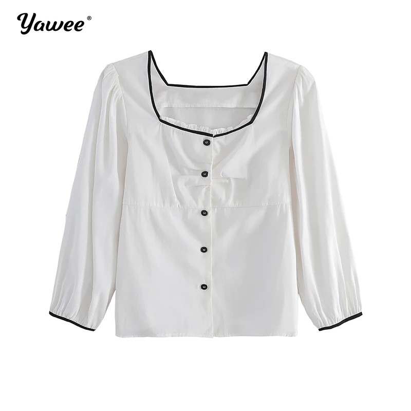 

2020 Autumn square collar Long Sleeve Shirt Womens Tops and Blouses Blusas Mujer De Moda Women Office Lady Shirts Cardigan