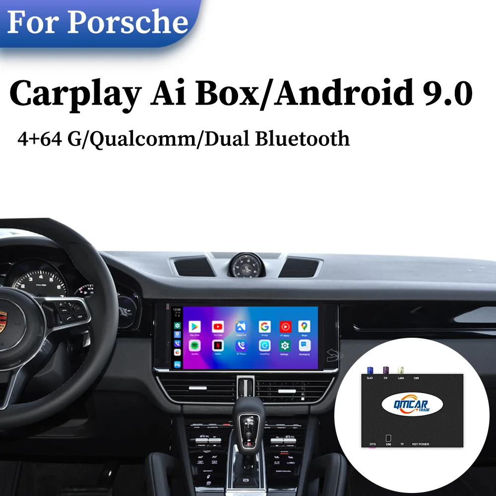 

Carplay Ai Box Wireless Android Auto For Porsche 2017-2021 Plug & play Android 9.0 4+64G Car multimedia Mirror link Box Carplay