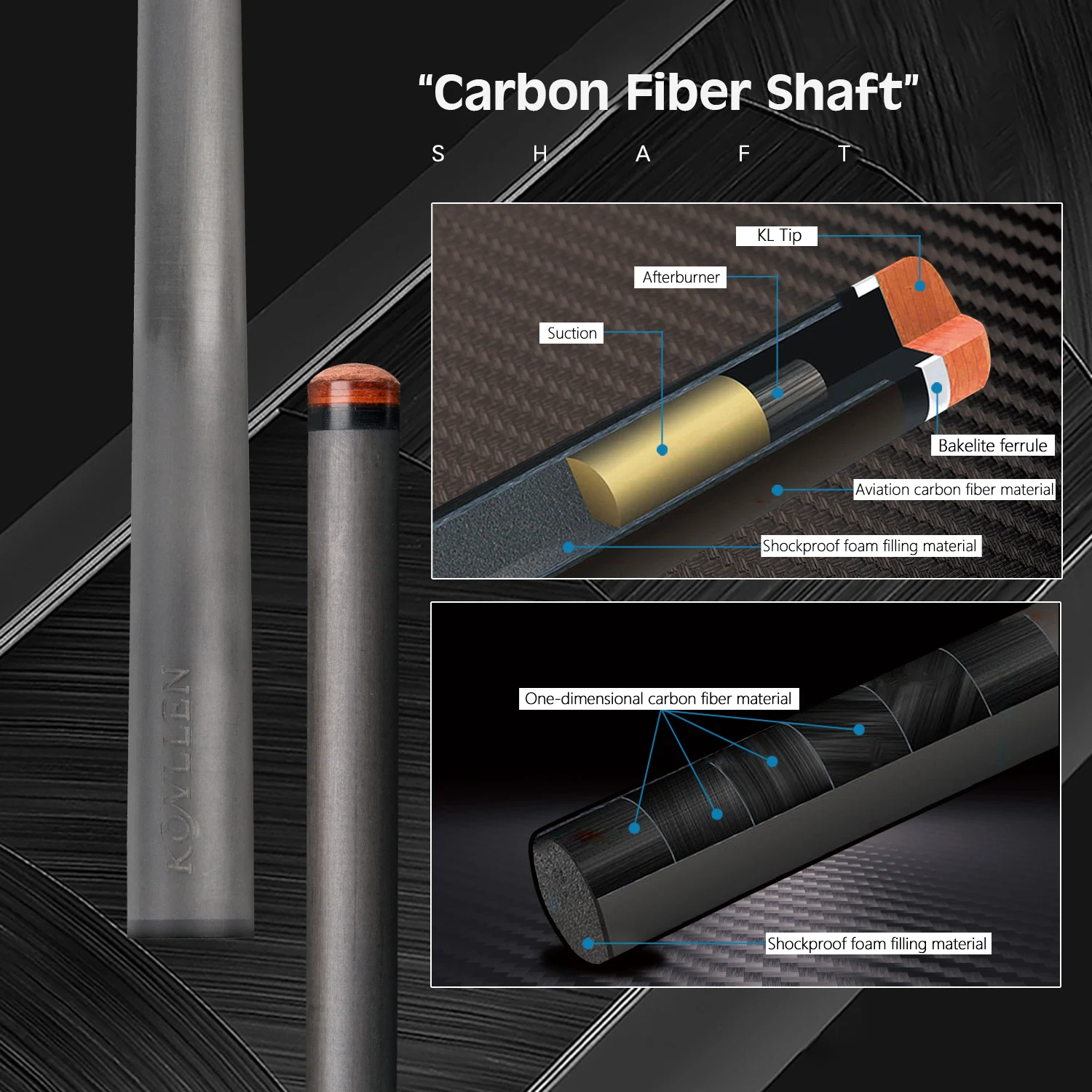 KONLLEN Carbon Pool Cue Stick Fiber Shaft 3/8*8 Radial Pin Joint Tube Inside Butt Technology Billiard Kit | Спорт и развлечения