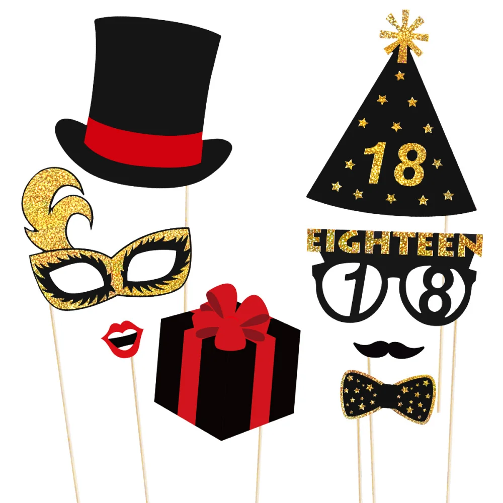 

Tinksky 29 Pcs Glitter 18th Happy Birthday Photo Booth Props Party Accessories for Birthday Party Decoration Favors Supplies