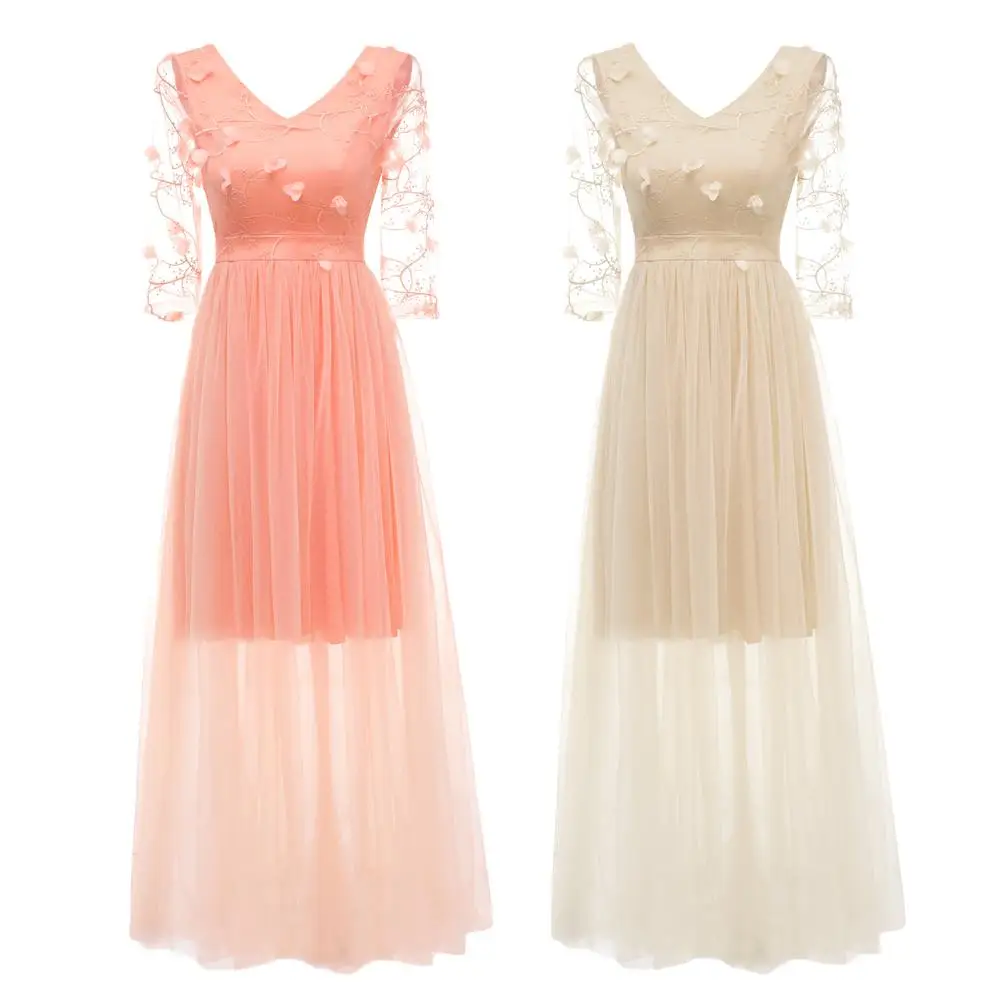 Женское кружевное Сетчатое вечернее платье с цветочным принтом V образным