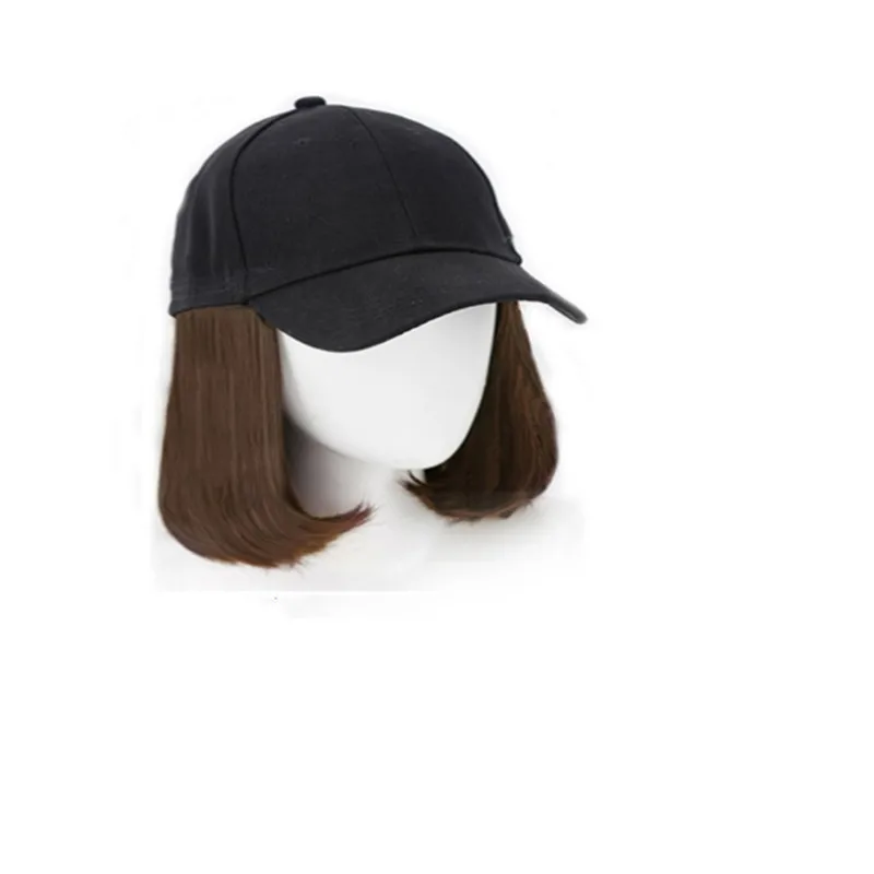 

Hat with Wig All-in-one Female Fashion Duck Tongue Hat Bobo Head Face-lift Wild Short Hair Female Full Hood Style