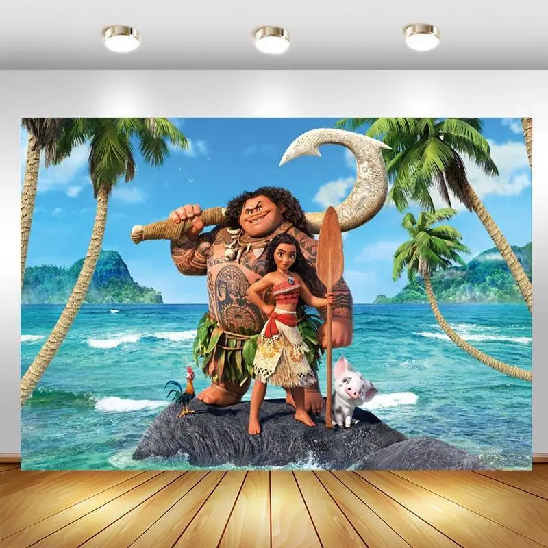 

Moana фото фон для вечеринки в честь Дня Рождения Ребенка Девочки пользовательский фотографический фон реквизит для фотостудии декоративный ...