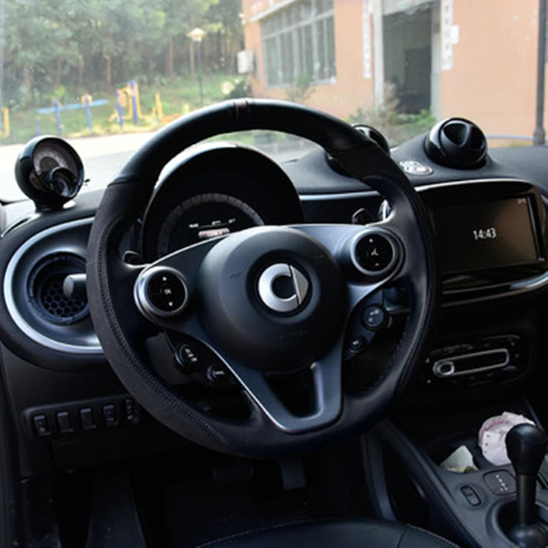 black Для smart 453 fortwo forfour автомобильный внутренний диаметр 38 см DIY натуральная кожа чехлы на руль аксессуары для стайлинга автомобилей - Название цвета: black