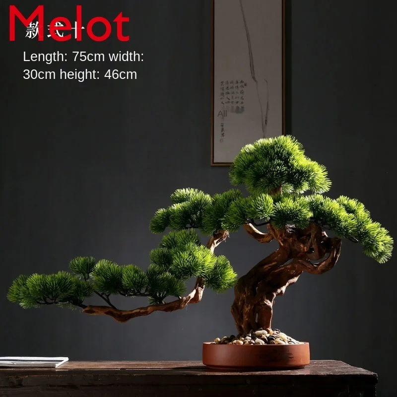 

Solid Wood Root Decorations Artificial Greeting Pine New Chinese Style Bonsai Decoration Living Room Entrance Home Greenery