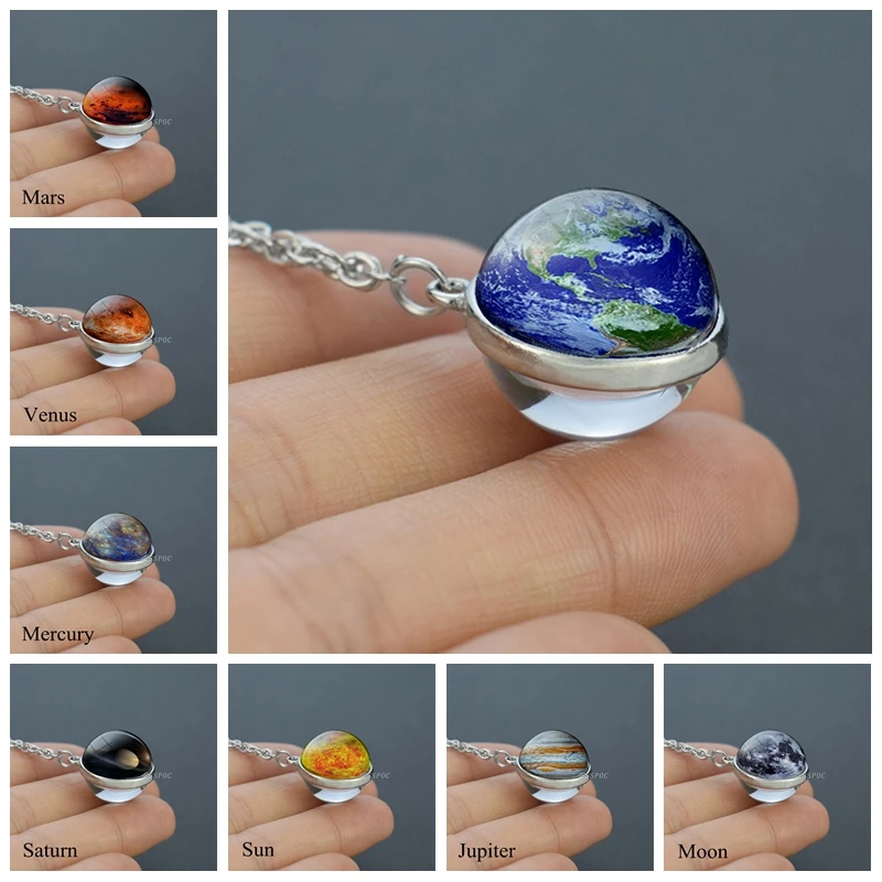 Двухстороннее ожерелье с кулоном в виде стеклянного шара туманности галактики
