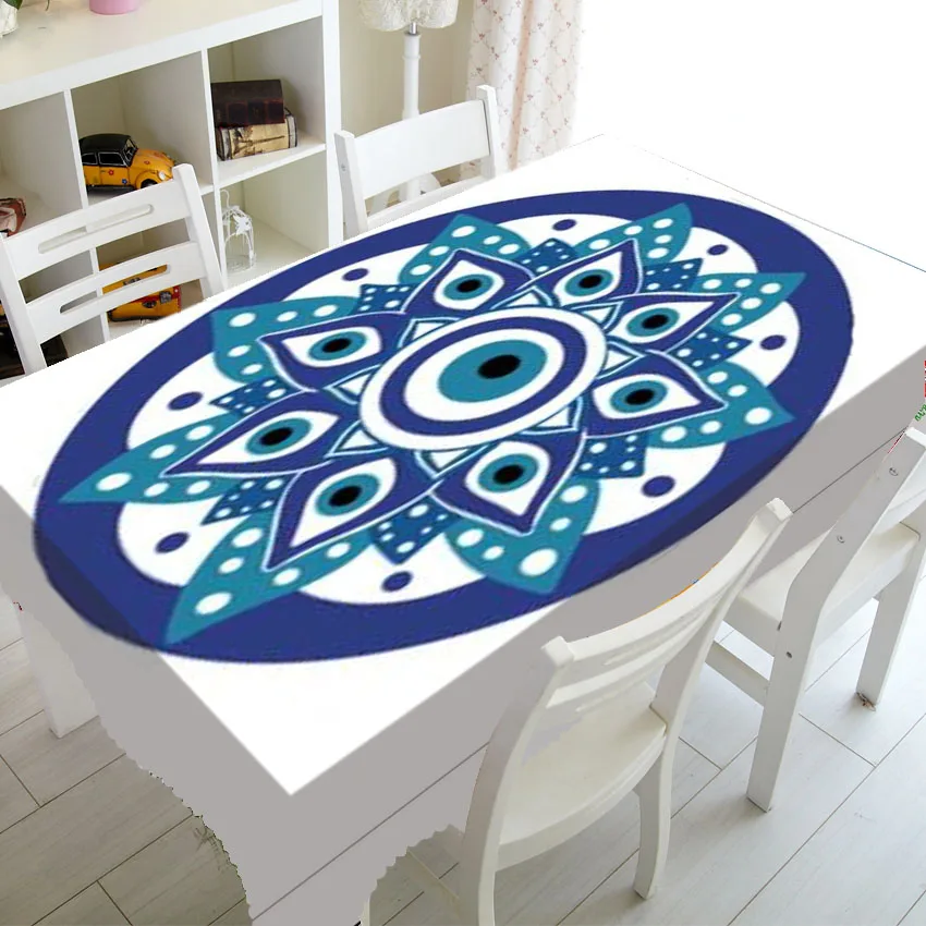 Греческая синяя скатерть в стиле бохо с узором сглаза Мандала домашний декор