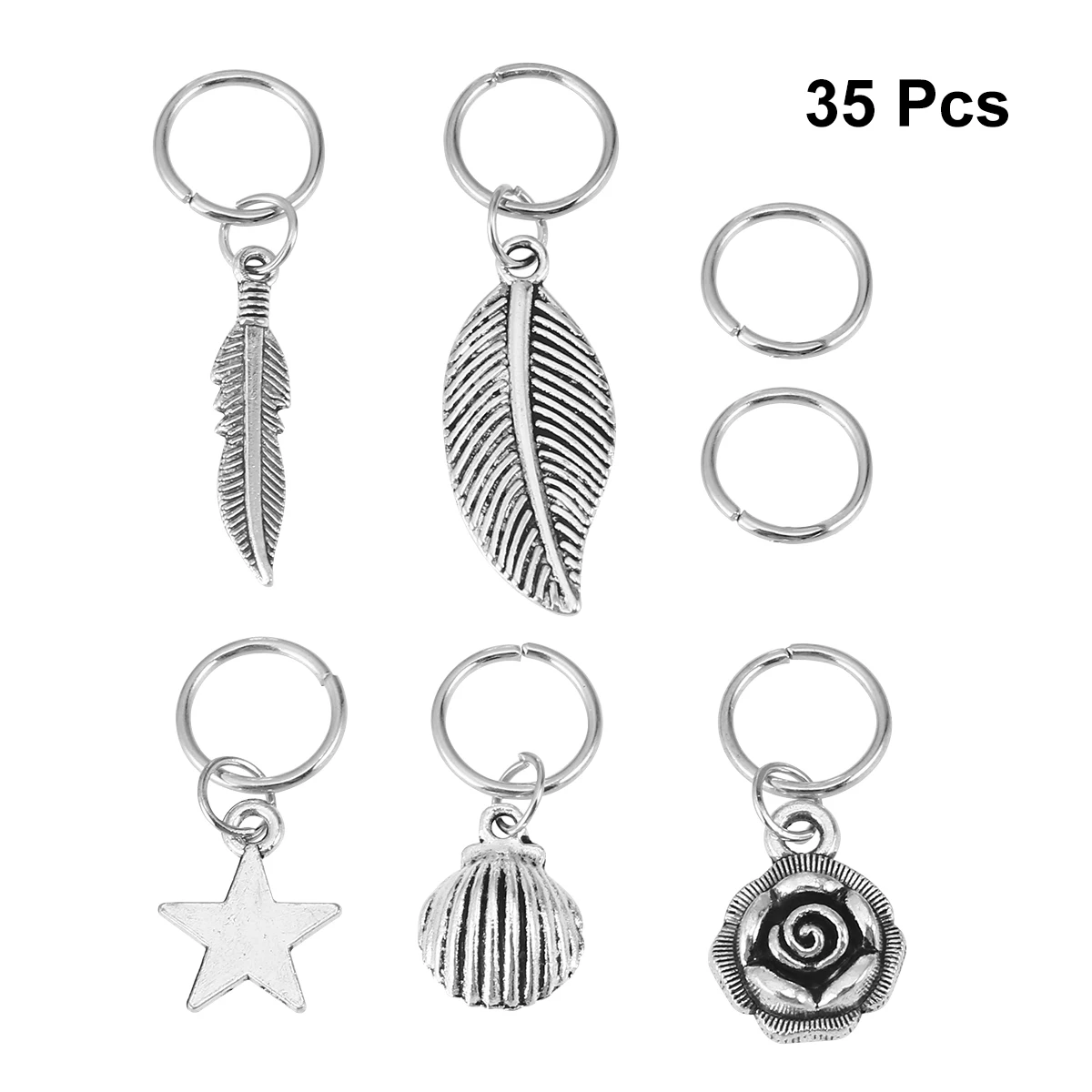

35pcs Braid Jewelry Leaves Star Shape Round Rings Metal Braid Headdress Pendants Hair Braid Jewelry Rings Hairpin