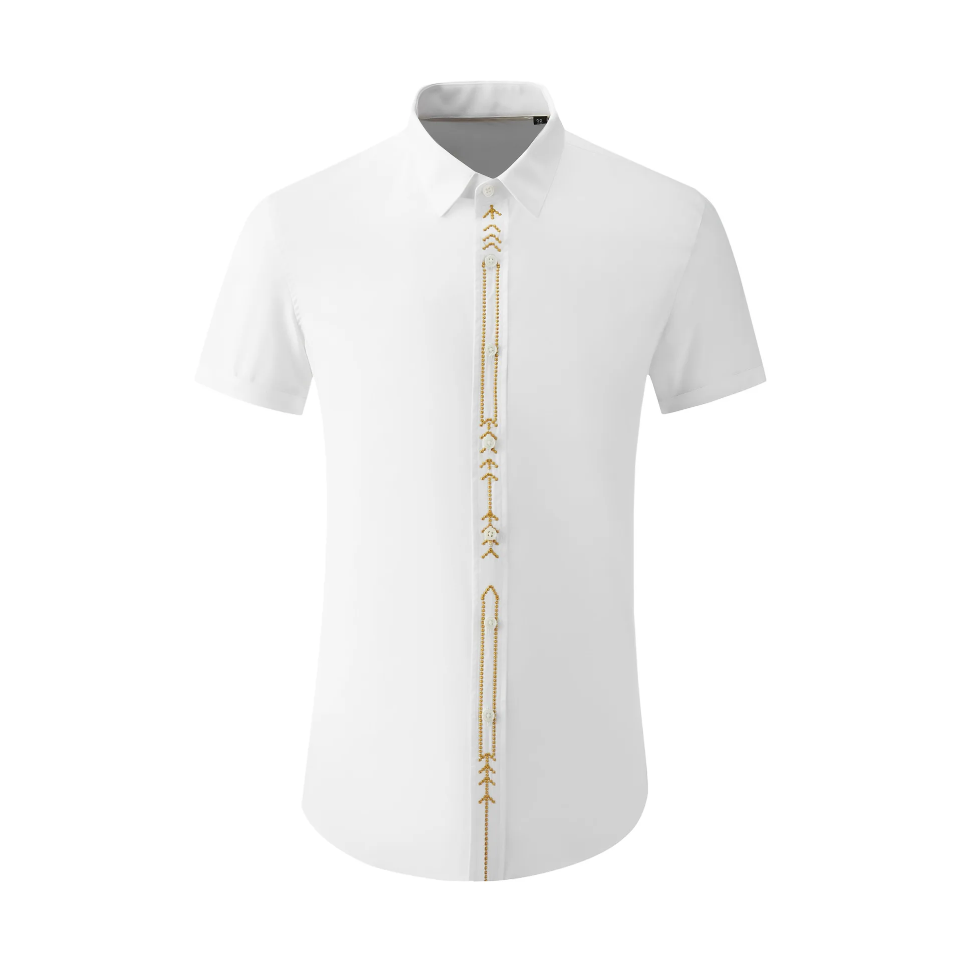 

2021 summer new product placket branch bone embroidery men's slim-fit shirt office workers suitable for cotton spun men's shirt