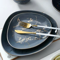 911in nordic triangle dinner plate marble gold ceramic steak tableware ins home hotel bowl dessert plate kitchen tableware set