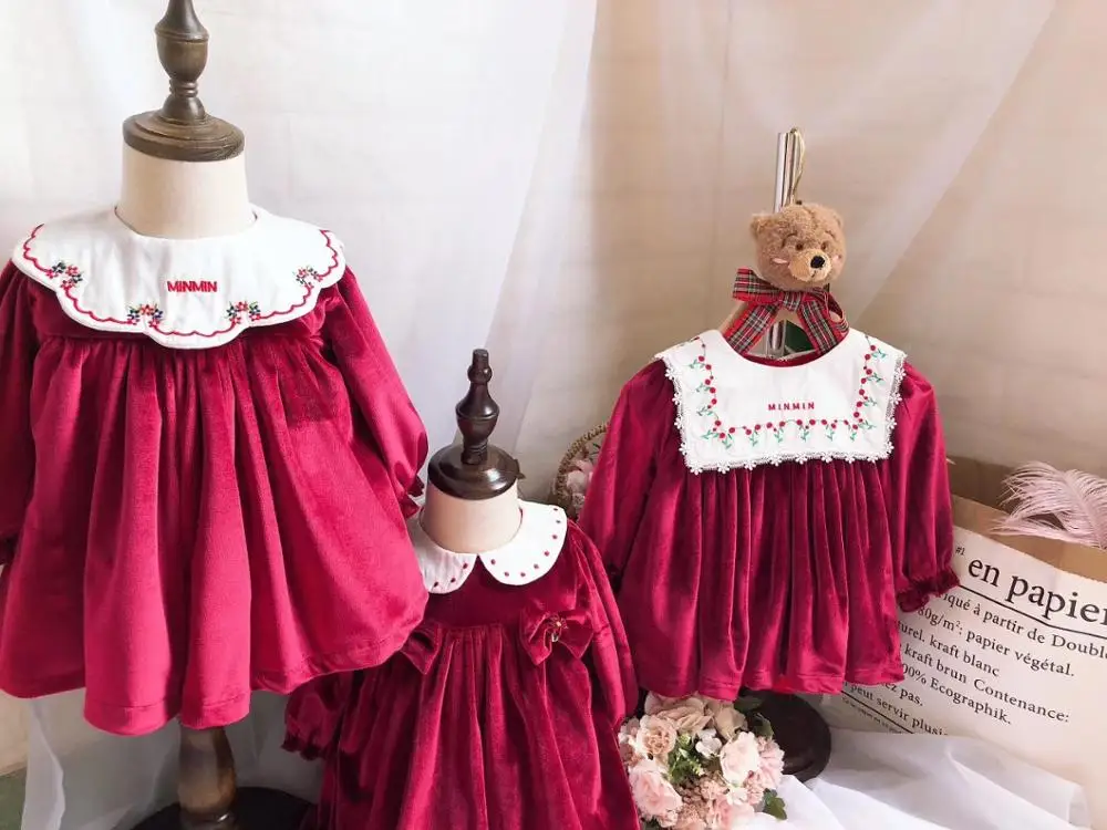 Для маленьких девочек осень-зима весенние цвет вина красный бархат с длинным