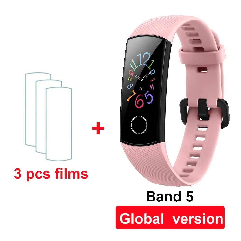 pink GL band5 3film Huawei Honor Band 4 Band 5 умный Браслет Globle Версия 50m водонепроницаемый фитнес-трекер монитор сердечного ритма во время сна Smart Wirstband - Цвет: pink GL band5 3film