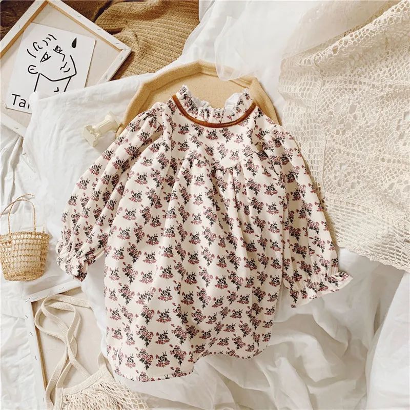 Детское прямое платье с длинным рукавом цветочным принтом | Детская одежда и