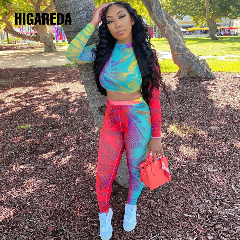 

2020 long sleeve 3D print y2k sexy crop top leggings 2 piece set autumn winter women fashion streetwear bodycon tracksu