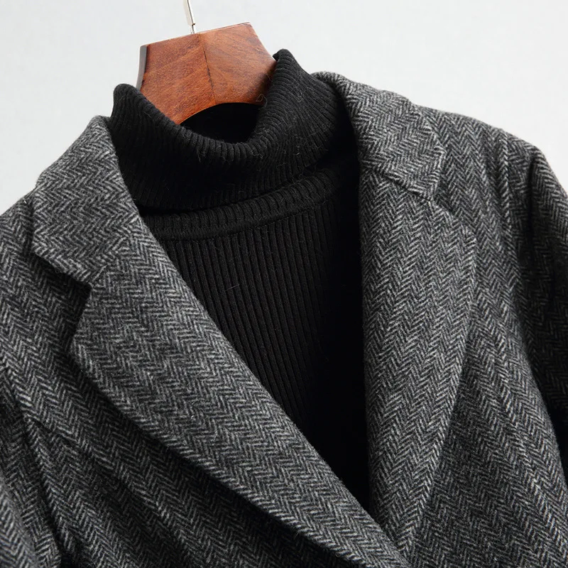 Женский твидовый двубортный пиджак 19FW приталенный на одной пуговице herringbon