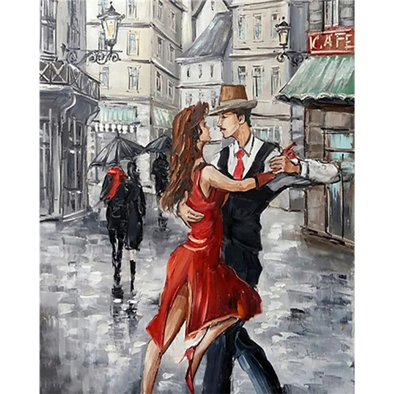 painting by number12 Влюбленные краски по номерам зонтик дождливый день Arcylic краски ing по номерам на холсте в рамке настенные картины искусство для гостиной - Цвет: painting by number12